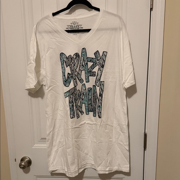 Crazy Train Tops - Crazy Train White Tee with Blue Graphic
